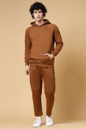 solid cotton oversized fit men's tracksuit - brown
