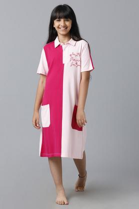 solid cotton polo girl's dress - pink