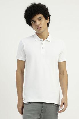 solid cotton polo men's t-shirt - white