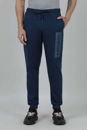 solid cotton poly spandex slim fit men's joggers - french navy