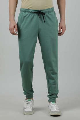 solid cotton poly spandex slim fit men's joggers - green