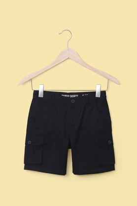 solid cotton regular fit boy's shorts - black