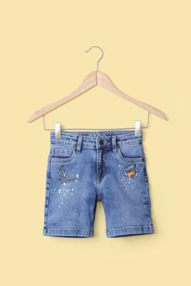solid cotton regular fit boy's shorts - mid stone