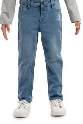 solid cotton regular fit boys jeans - blue