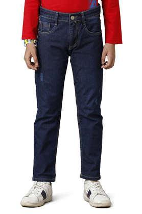 solid cotton regular fit boys jeans - navy