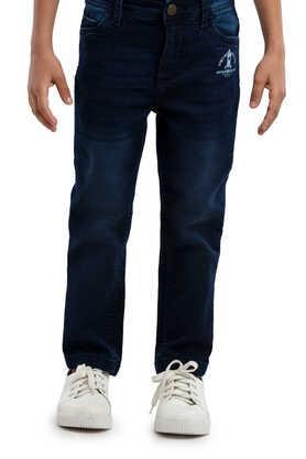 solid cotton regular fit boys jeans - navy