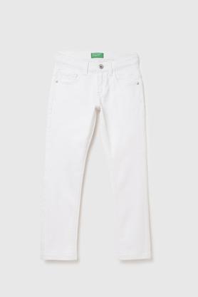 solid cotton regular fit boys jeans - white