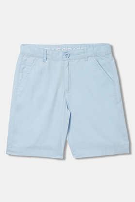 solid cotton regular fit boys shorts - blue