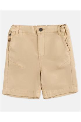 solid cotton regular fit boys shorts - brown