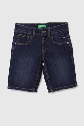solid cotton regular fit boys shorts - denim