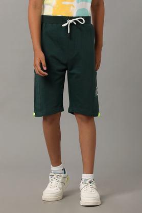 solid cotton regular fit boys shorts - green