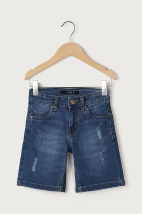 solid cotton regular fit boys shorts - mid stone