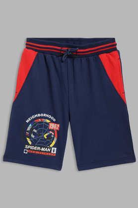 solid cotton regular fit boys shorts - navy