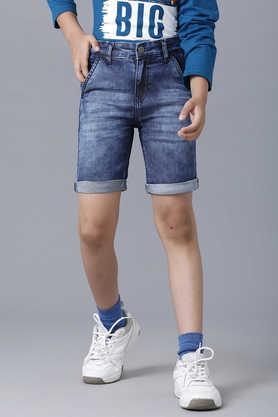 solid cotton regular fit boys shorts - navy