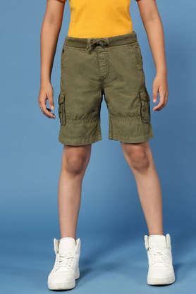 solid cotton regular fit boys shorts - olive