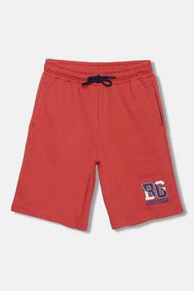 solid cotton regular fit boys shorts - red