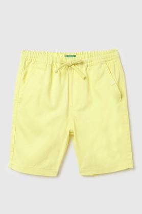 solid cotton regular fit boys shorts - yellow