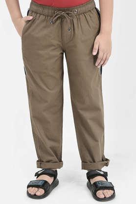 solid cotton regular fit boys track pants - brown