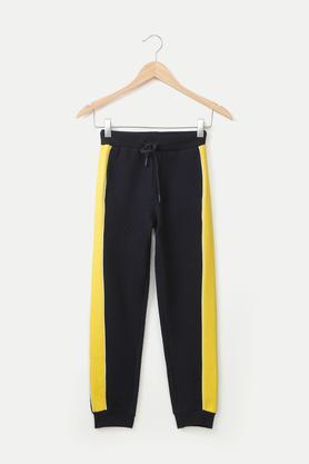 solid cotton regular fit boys track pants - navy