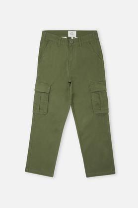 solid cotton regular fit boys track pants - olive