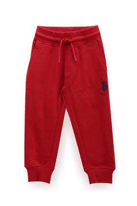 solid cotton regular fit boys track pants - red