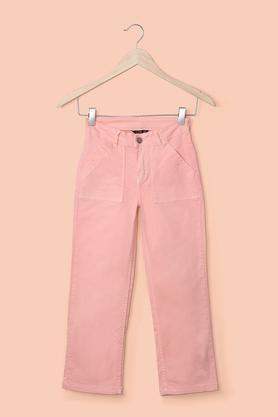 solid cotton regular fit girl's jeans - peach