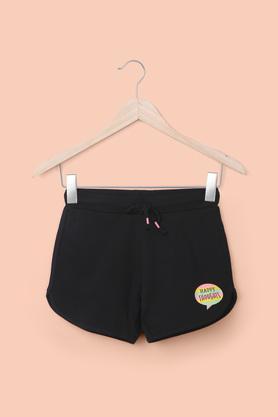 solid-cotton-regular-fit-girl's-shorts---black