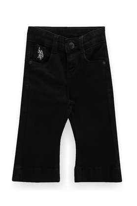 solid cotton regular fit girls bootcut jeans - black
