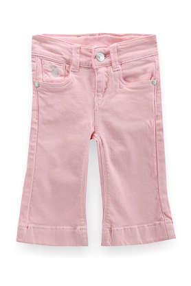 solid cotton regular fit girls bootcut jeans - pink