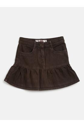 solid cotton regular fit girls casual skirt - brown