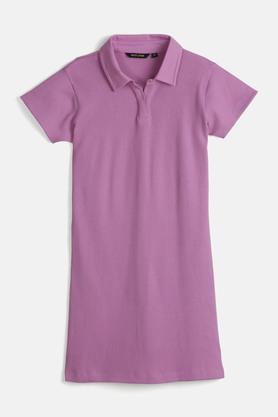 solid cotton regular fit girls dress - lavender