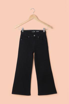 solid cotton regular fit girls jeans - black