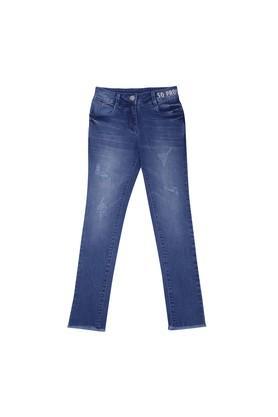 solid cotton regular fit girls jeans - blue