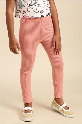 solid cotton regular fit girls leggings - dusty pink