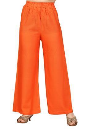solid cotton regular fit girls palazzos - orange