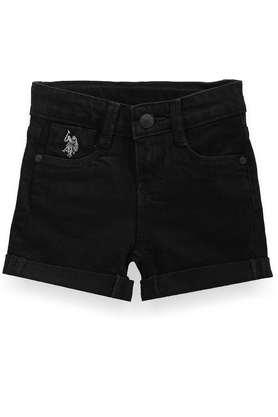 solid-cotton-regular-fit-girls-shorts---black