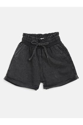 solid cotton regular fit girls shorts - black