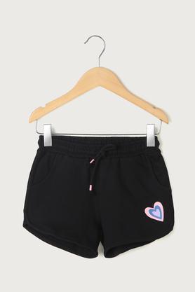 solid cotton regular fit girls shorts - black