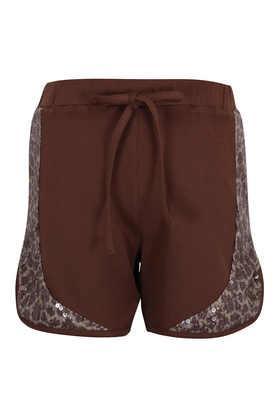 solid cotton regular fit girls shorts - brown
