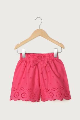 solid cotton regular fit girls shorts - dark pink