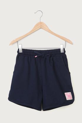 solid cotton regular fit girls shorts - navy