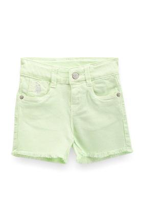solid cotton regular fit girls shorts - olive