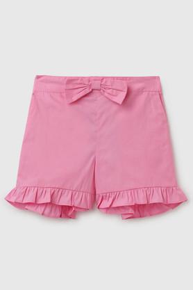 solid cotton regular fit girls shorts - pink