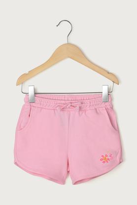solid-cotton-regular-fit-girls-shorts---pink