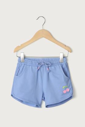 solid cotton regular fit girls shorts - powder blue