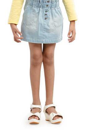 solid cotton regular fit girls skirt - blue
