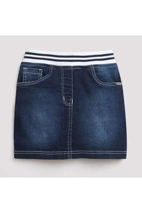 solid cotton regular fit girls skirt - dark blue