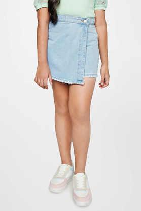 solid cotton regular fit girls skirt - light blue