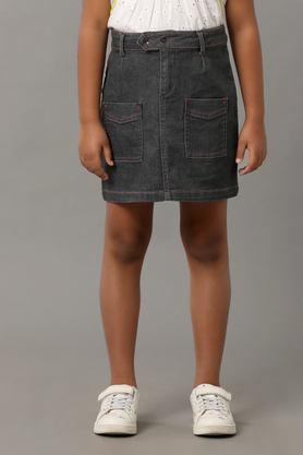 solid cotton regular fit girls skirts - grey