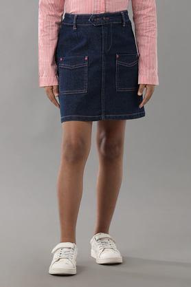 solid cotton regular fit girls skirts - navy